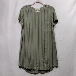 Cloth & Stone Linen Blend Stripped Dress Women's M Green Lagenlook Retro Beach